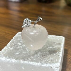 Rose quartz crystal apple carving
